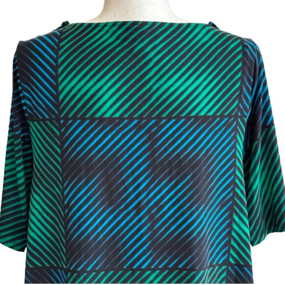 Dana Buchman Tunic Top Green Blue Black Geo Print Scoop Neck Short Sleeve Medium - Picture 6 of 12